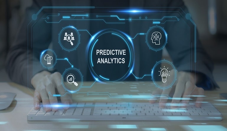 A data analyst reviewing customer behavior patterns on a digital dashboard to predict retention trends and improve customer loyalty using predictive analytics.