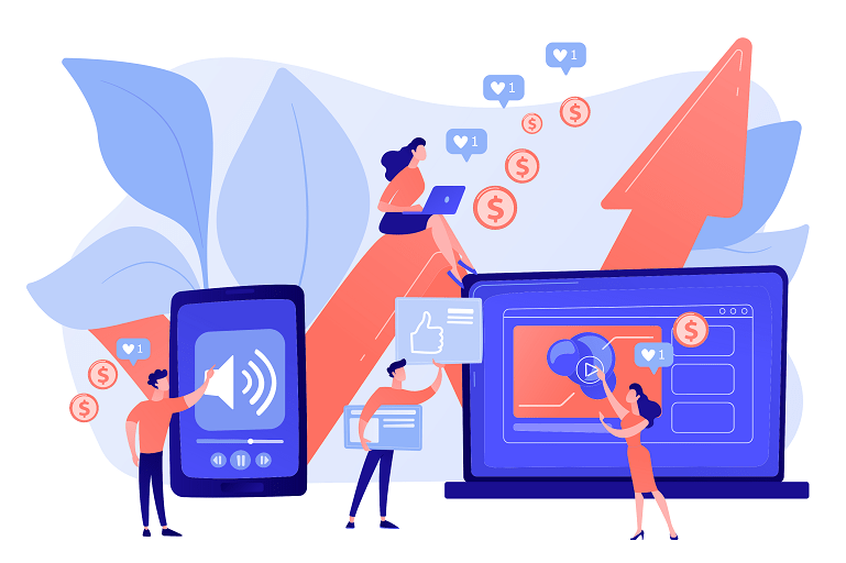 A digital marketing dashboard showing analytics and ROI metrics.